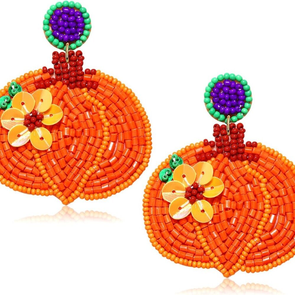 Thanksgiving Earrings Beaded Fall Earrings for Women, Handmade Pumpkin Turkey Ma